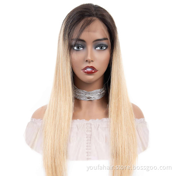 13x4 Swiss Lace Frontal Straight Wig Ombre 1B 27 Color Raw Unprocessed Brazilian 100% Cuticle Aligned Human Hair Lace Front Wigs